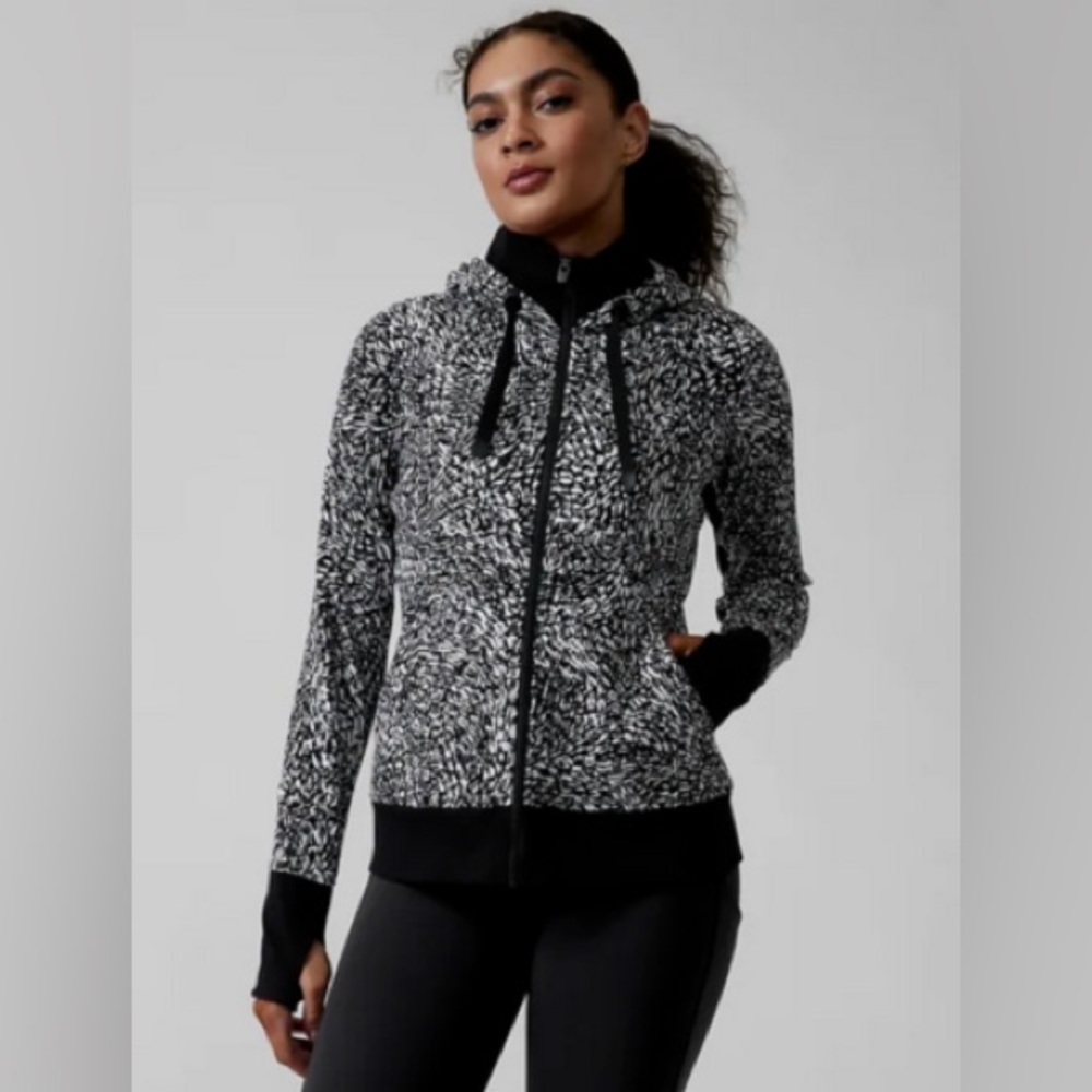 NWT Athleta Triumph Printed Hoodie Full Zip Sweatshirt sweat jacket XL windstorm